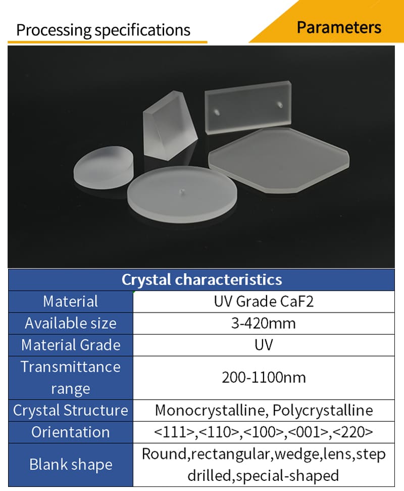 Customized parameters for UV grade calcium fluoride