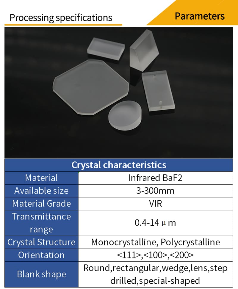 Customized parameters for Infrared  barium fluoride