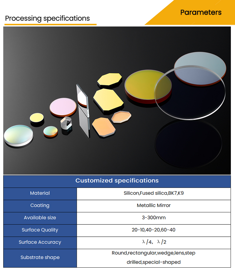 Metallic mirrors coating process customized specifications
