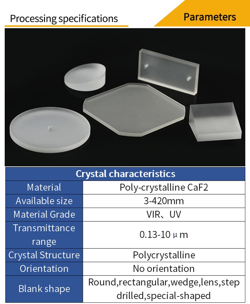 Customized parameters for polycrystalline calcium fluoride crystals 