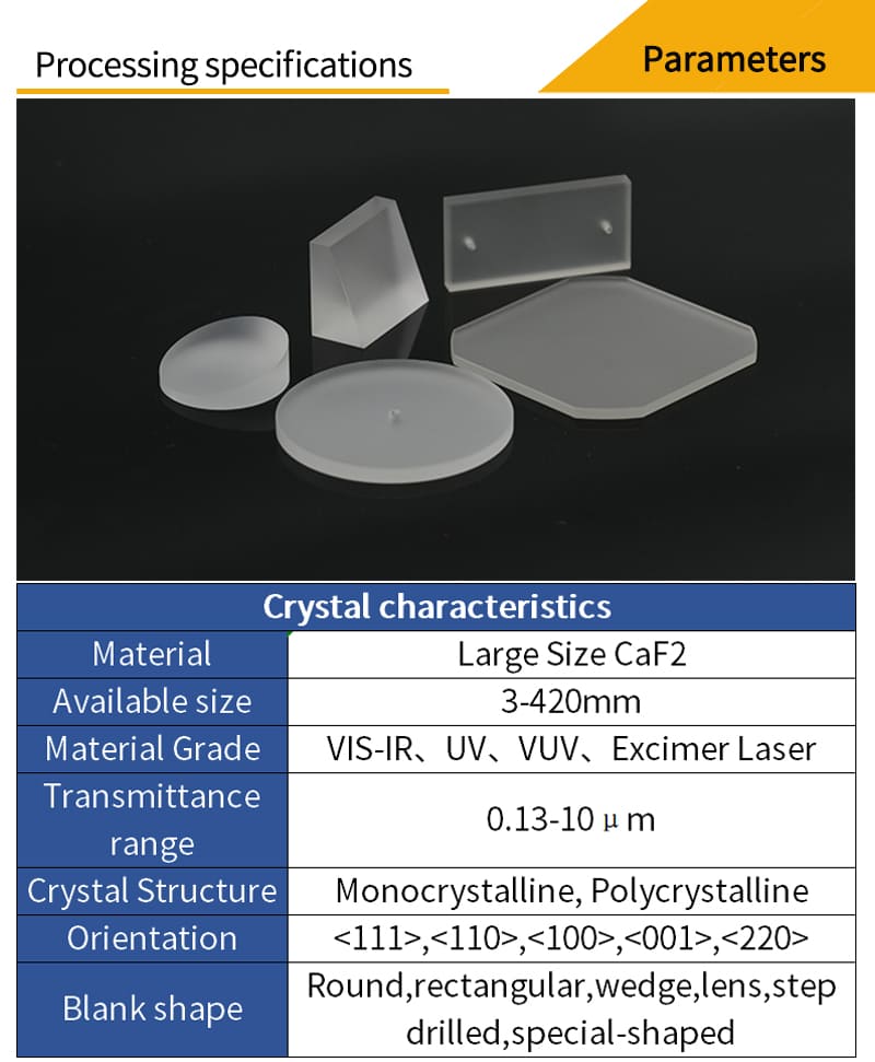 Customized parameters for large size calcium fluoride