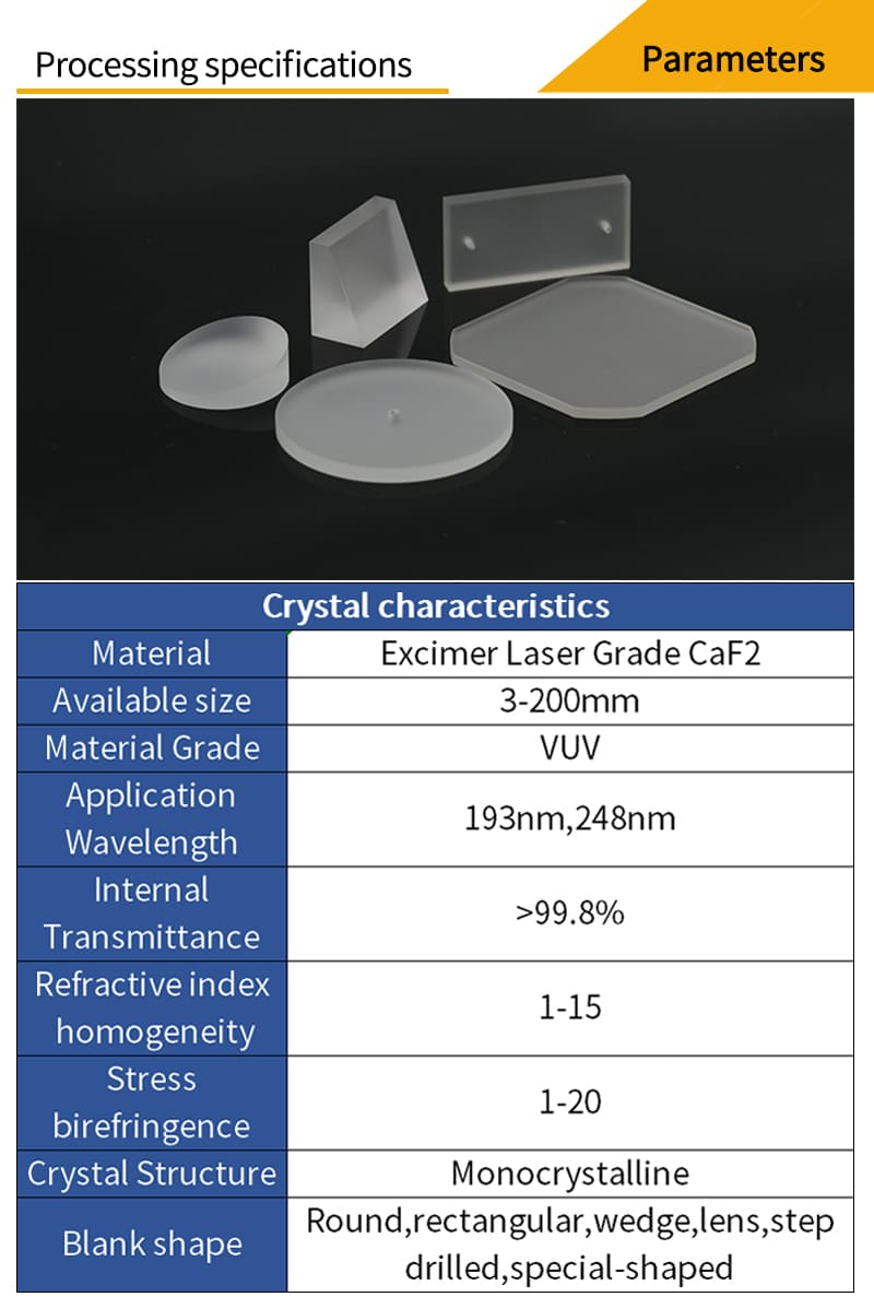 Customized parameters for excimer laser calcium fluoride