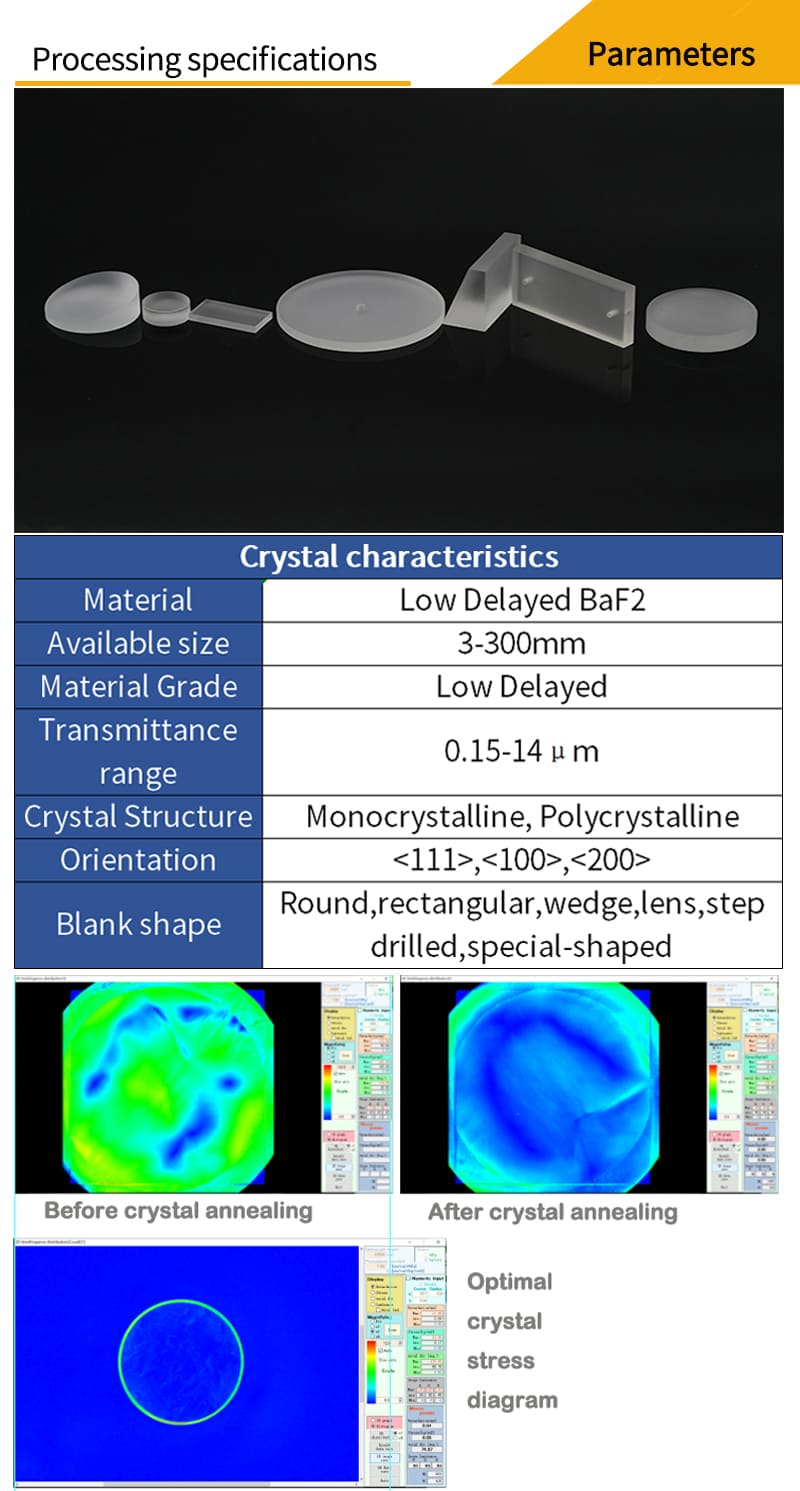 Customized parameters and optimal crystal stress diagram for low delayed barium fluoride 