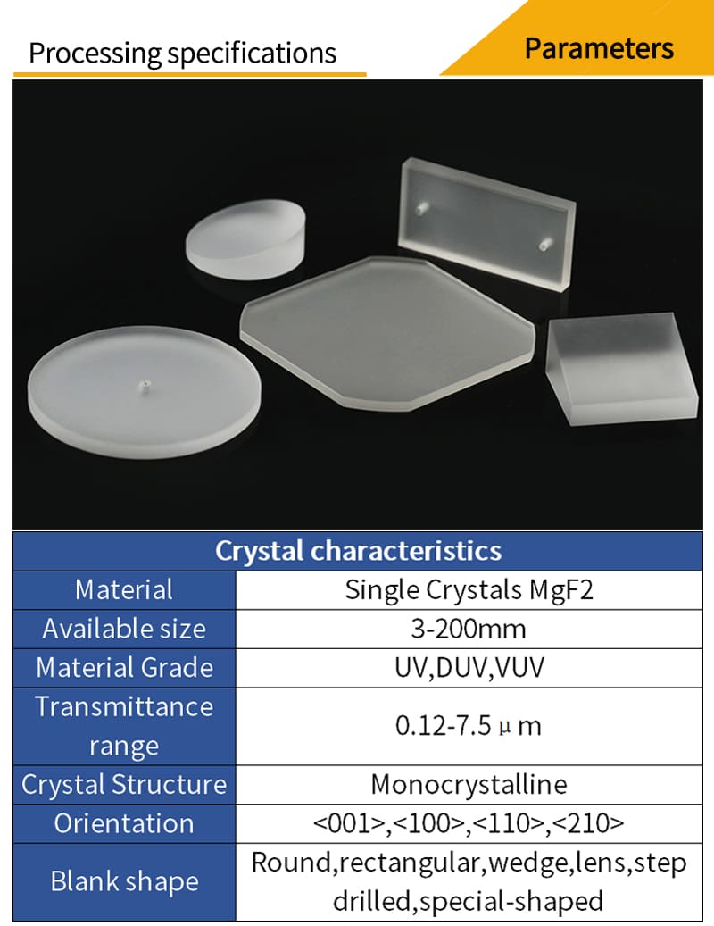 Customized parameters for single crystal magnesium fluoride