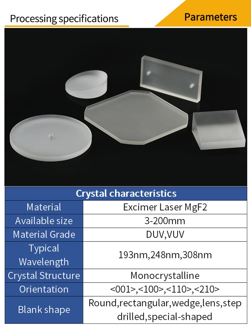 Customized parameters for excimer laser magnesium fluoride