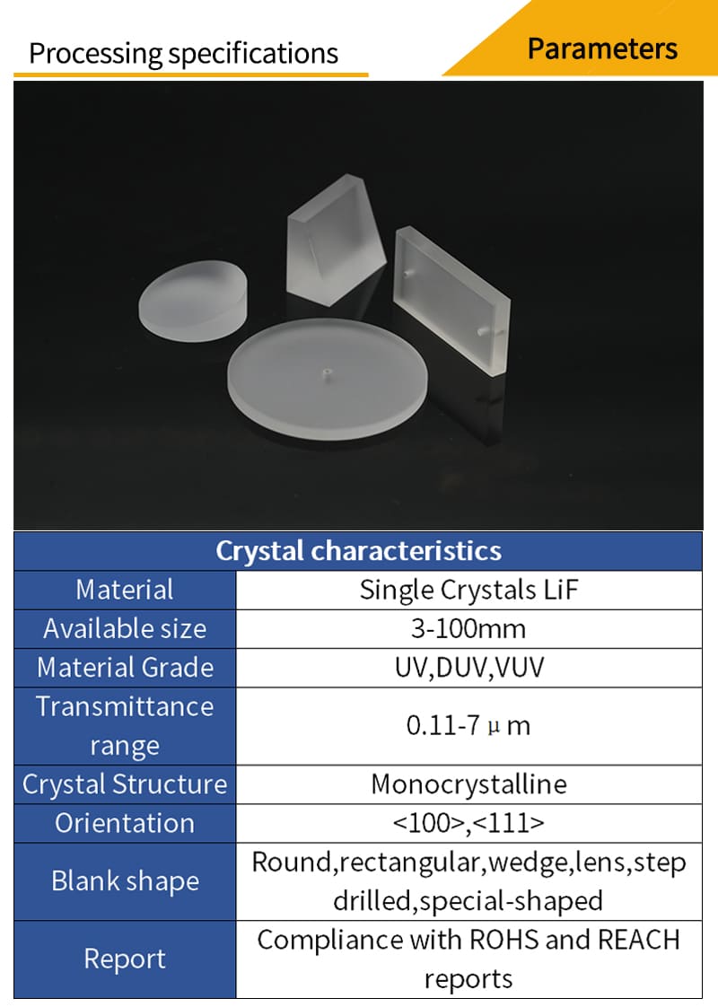 Customized parameters for single crystal lithium fluoride